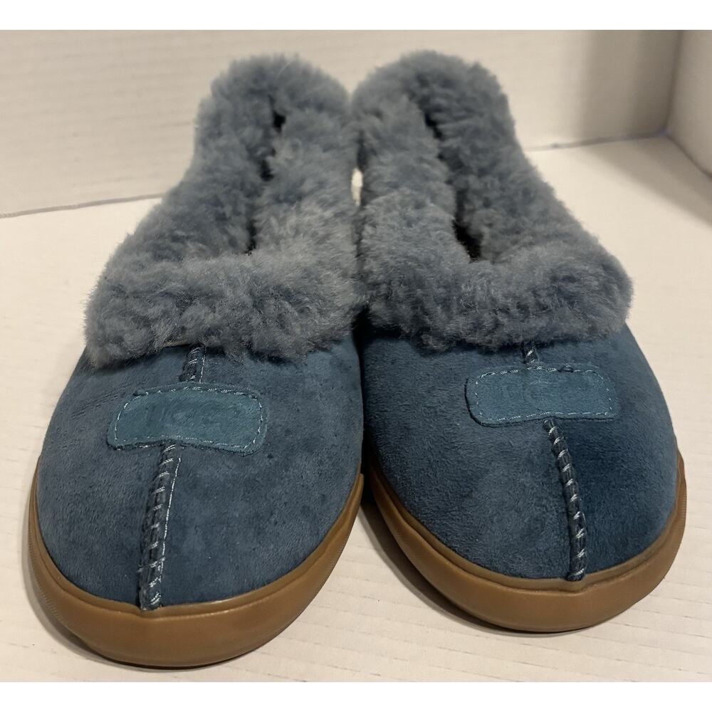 UGG Rylan Blue Suede Shearling Style Slippers Women Size 8 Sheepskin Lined